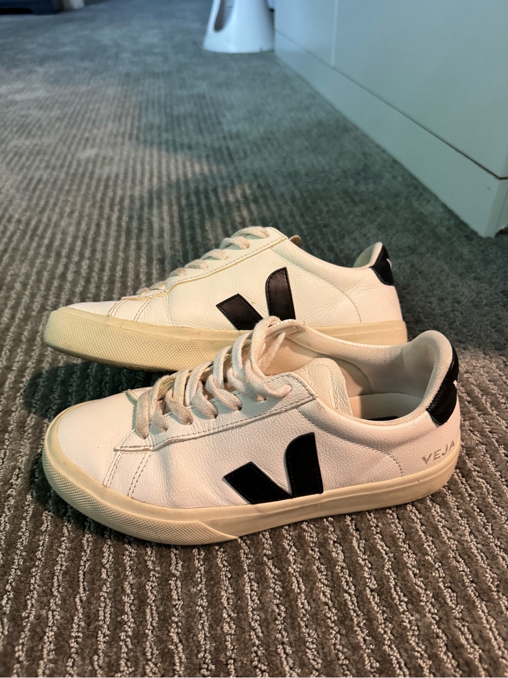Veja White Low-Top Sneakers with Black V Accent